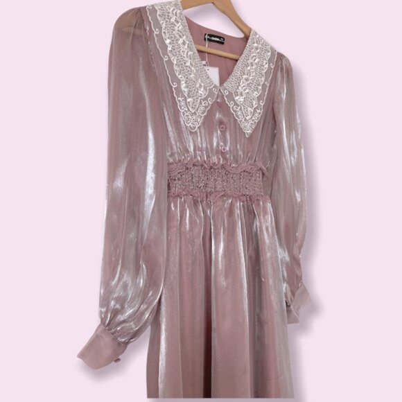 Shimmer Pink Midi Long Sleeves Dress - Picture 3 of 11